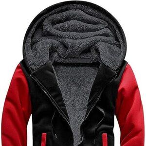 Zity Men's Heavyweight Red & Black Zip Up Fleece Sherpa Lined Hoodie Jacket Sz M